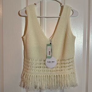 Line and dot Paxon fringe pullover sweater tank